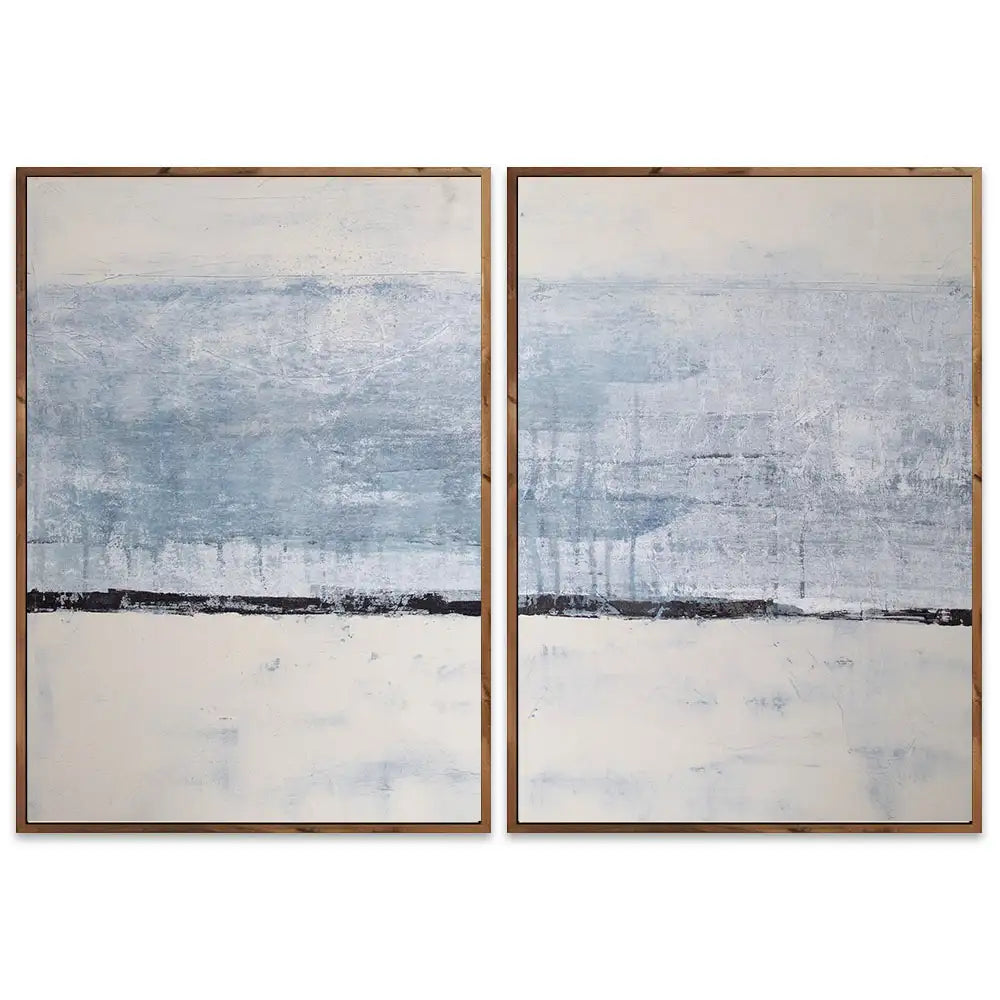 Cuadro pintado a mano original en tonos azul niebla y blanco
