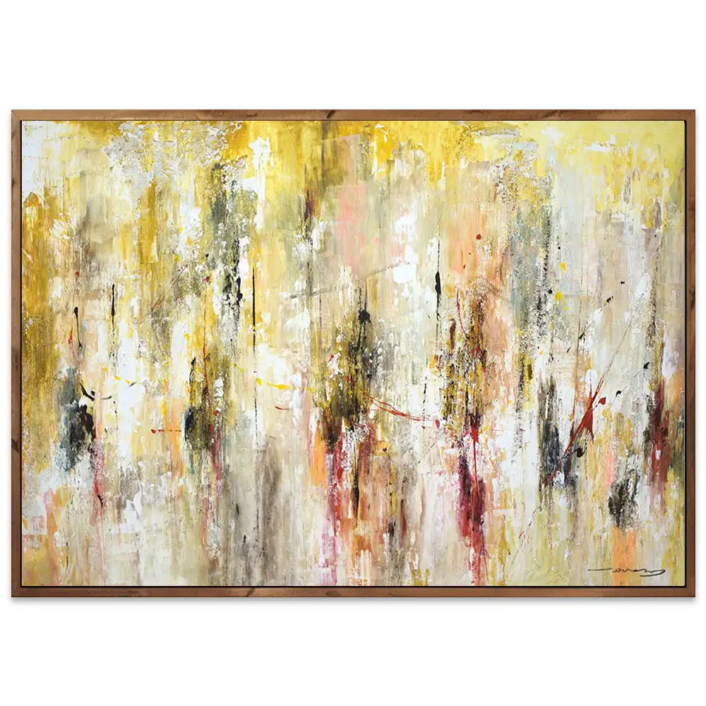 Cuadro abstracto amarillo gestual en tonos ocres