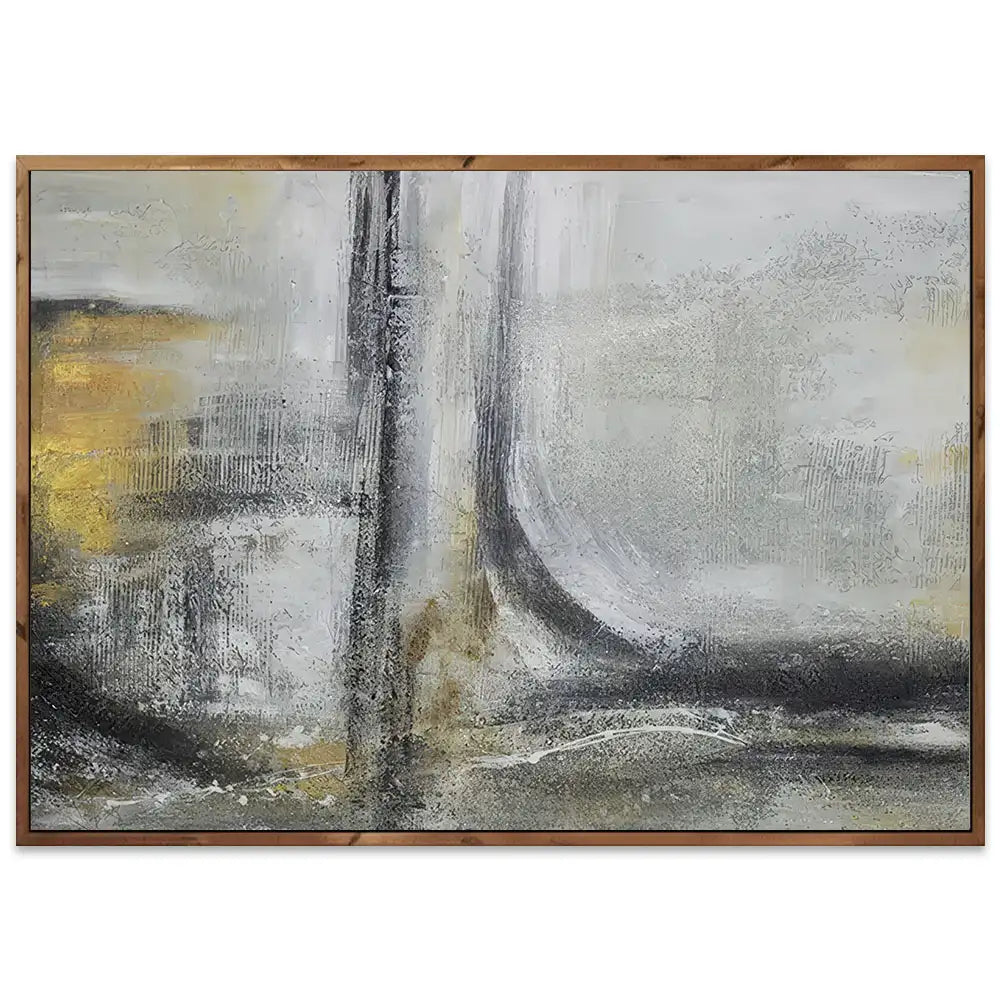 Cuadro abstracto pintado a mano con textura en tonos dorados y gris