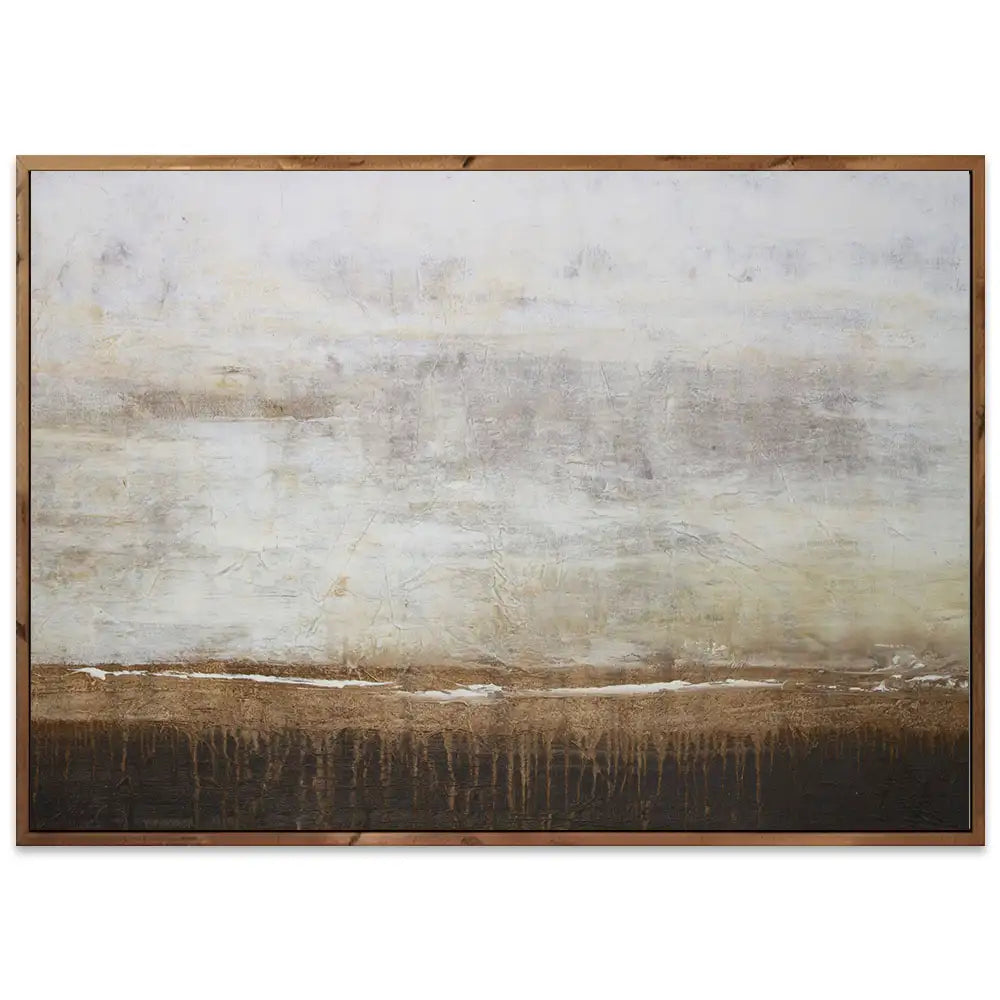 Cuadro de pintura abstracta en tonos tierra y blanco texturizado