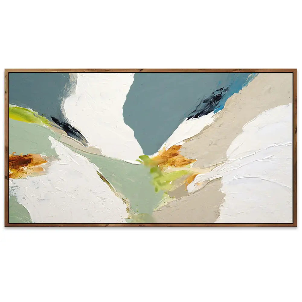 Pintura abstracta acrílica con relieve en tonos verdes