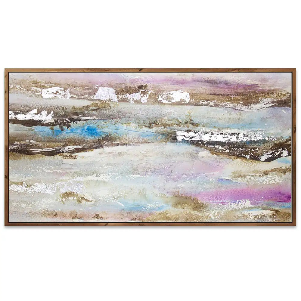 Pintura abstracta acrílica en tonos malva y plata