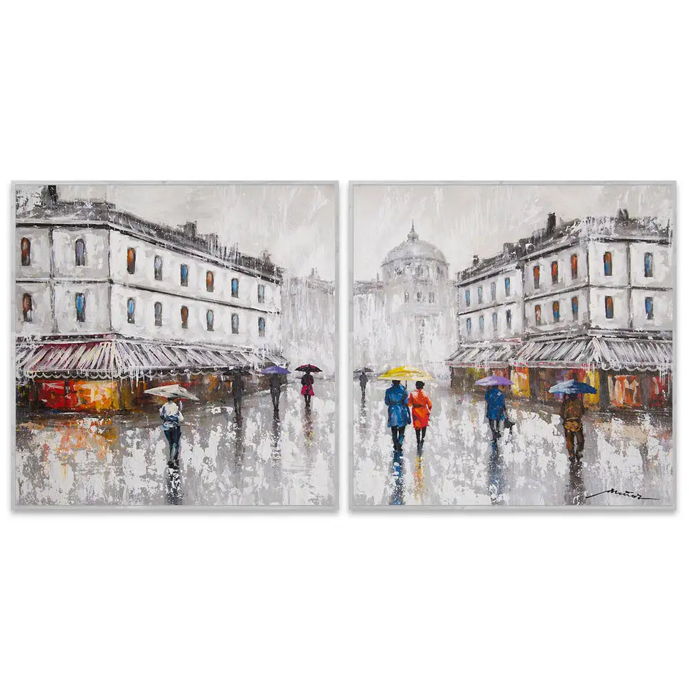 Figuración pintura urbana | Cuadro pintado con escena de plaza