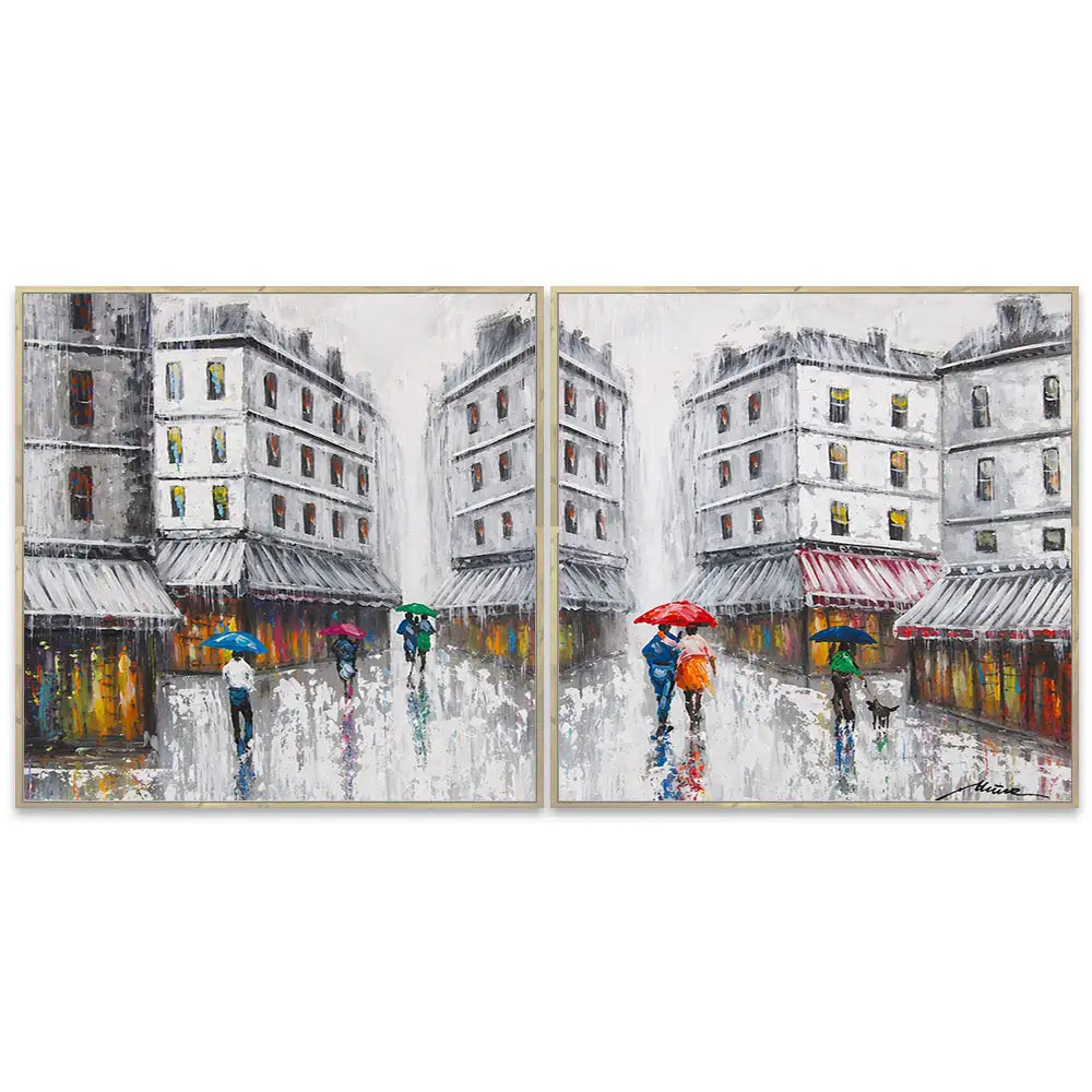 Cuadro con color urbano | Pinturas de ciudad bajo la lluvia