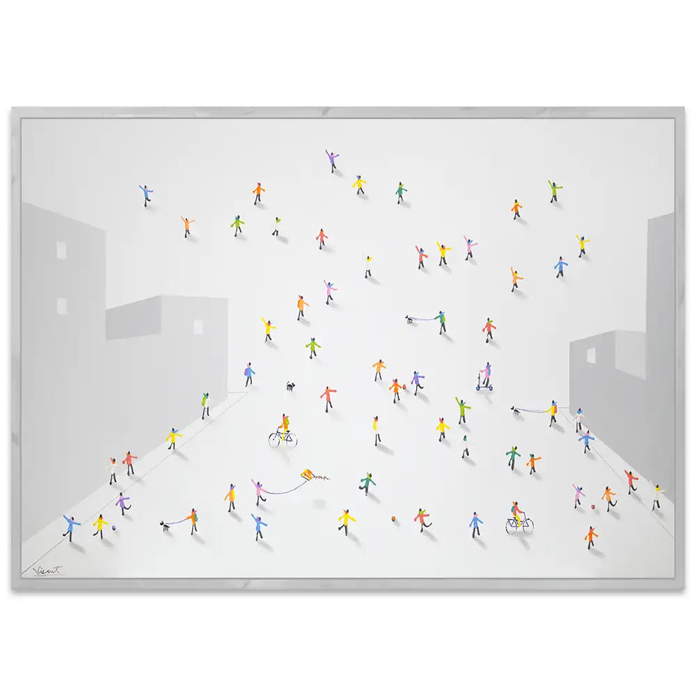 Cuadro abstracto con siluetas coloridas y textura en relieve
