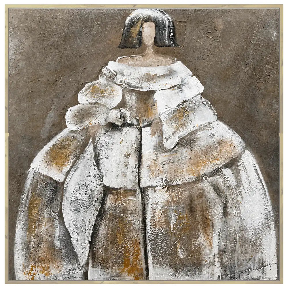 Cuadro menina artesanal en tonos beige y dorado