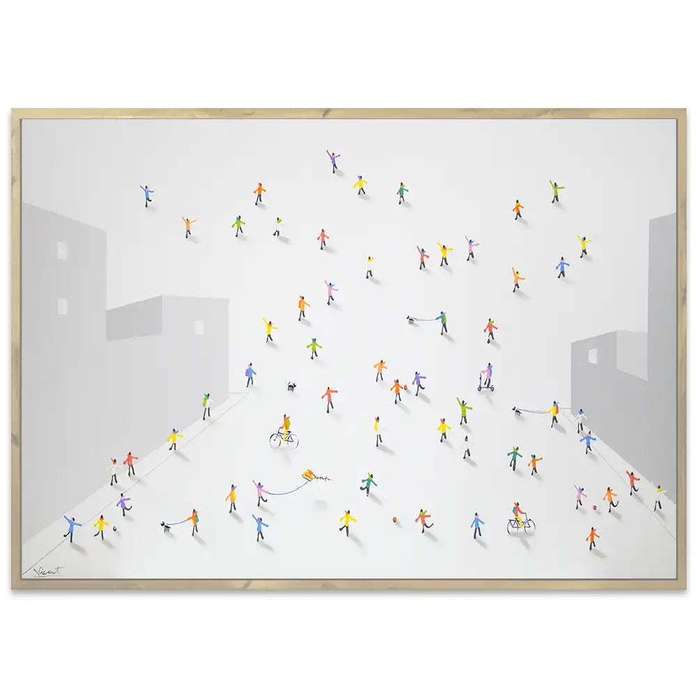 Cuadro abstracto con siluetas coloridas y textura en relieve