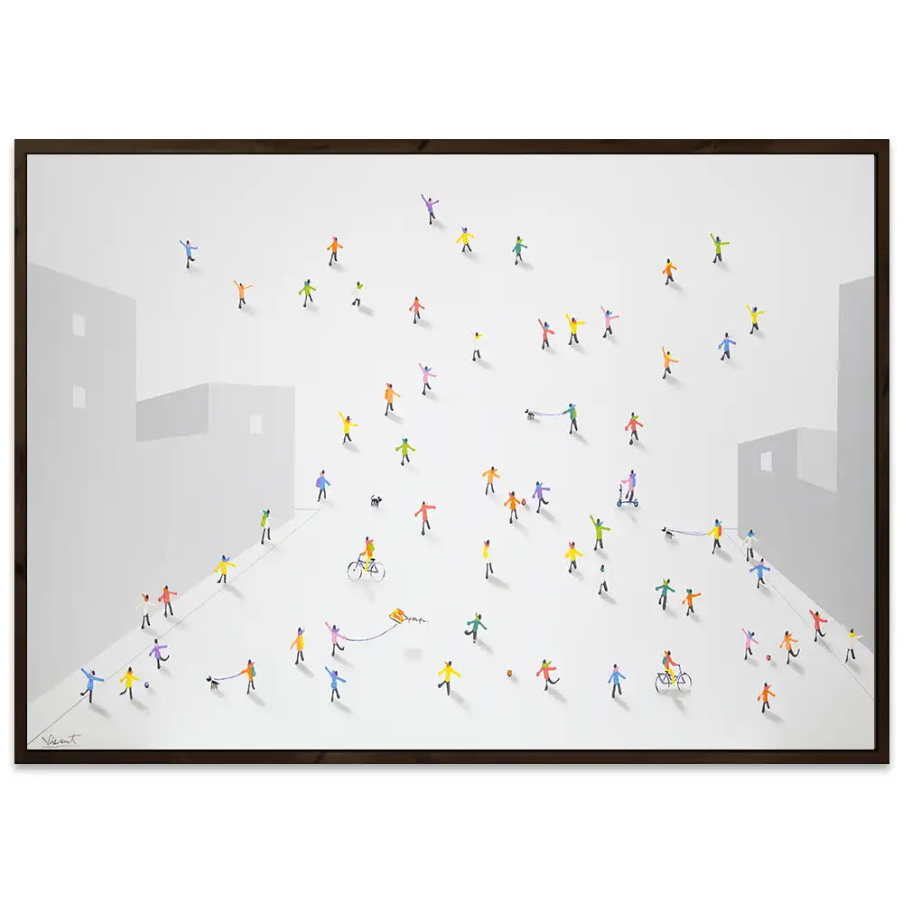 Cuadro abstracto con siluetas coloridas y textura en relieve