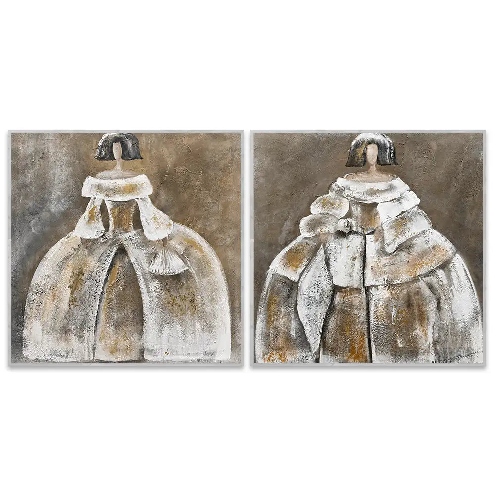 Cuadro menina artesanal en tonos beige y dorado