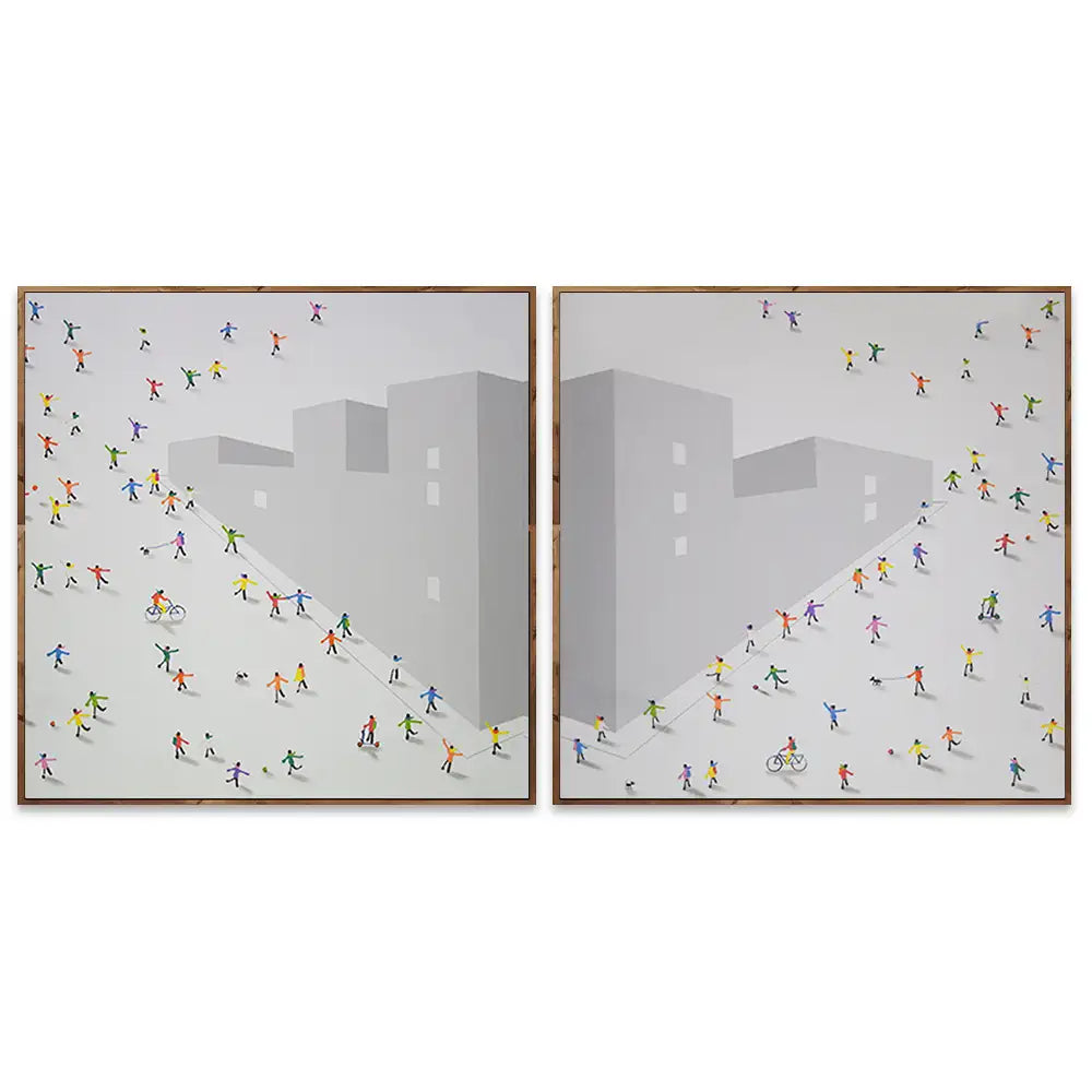 Cuadro pintado a mano en acrílico | Escena urbana moderna