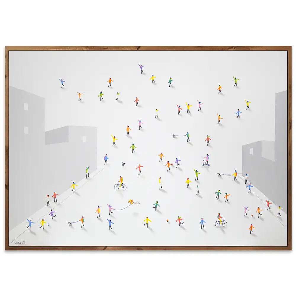 Cuadro abstracto con siluetas coloridas y textura en relieve