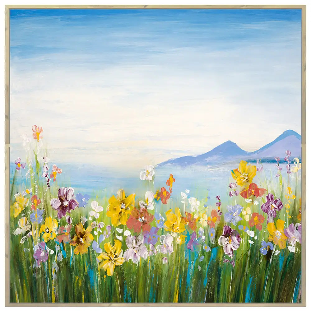Cuadro de campo con flores silvestres en colores vivos