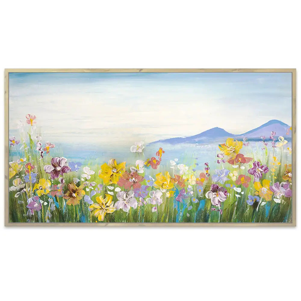 Cuadro de campo con flores silvestres en colores vivos