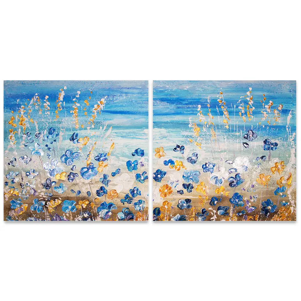 Cuadros pintados a mano del mar y flores silvestres