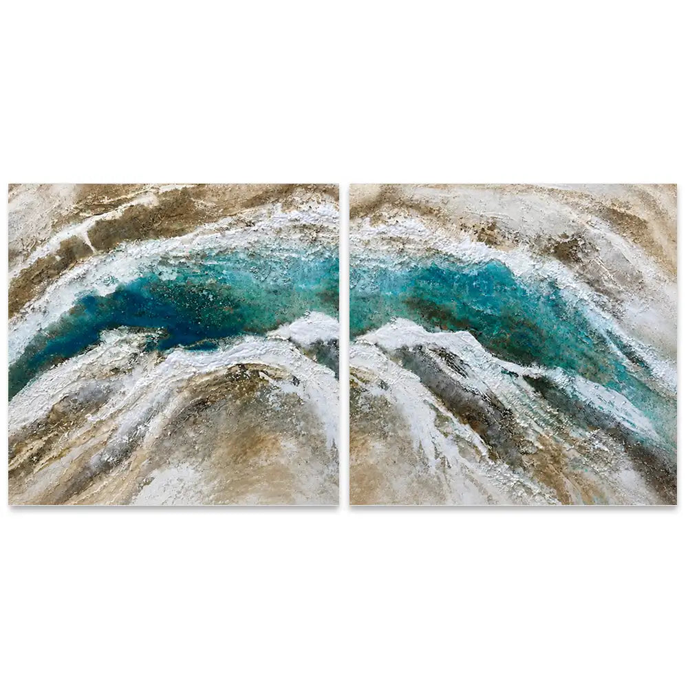 Cuadro pintado a mano para salón en tonos naturales y movimiento visual