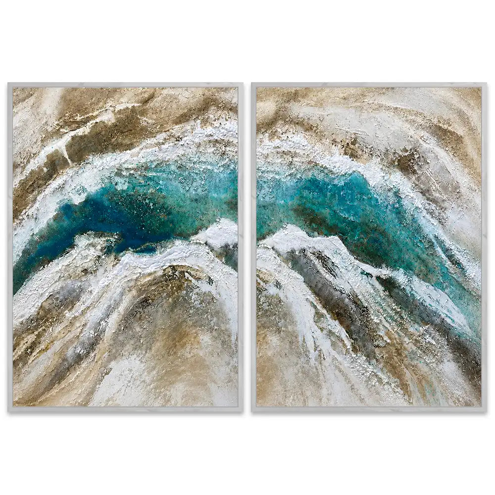 Cuadro pintado a mano para salón en tonos naturales y movimiento visual