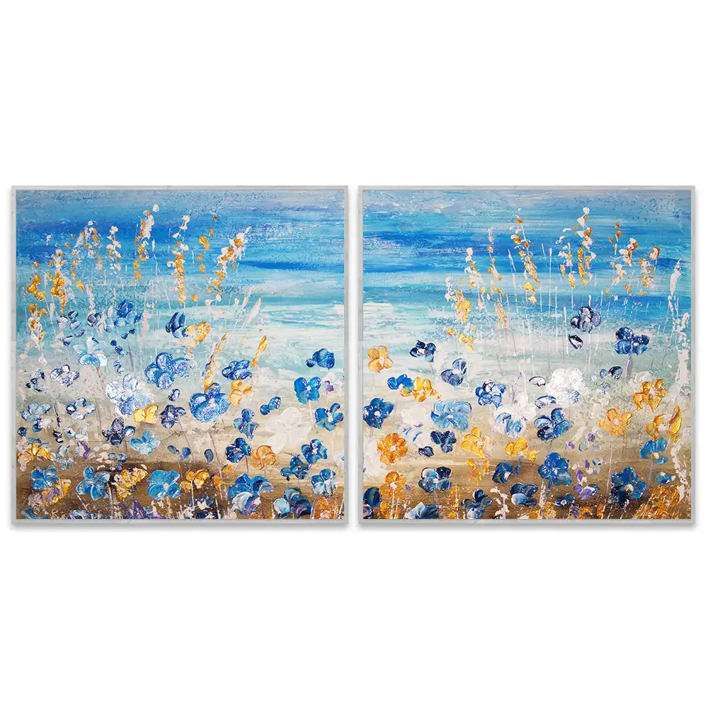 Cuadros pintados a mano del mar y flores silvestres