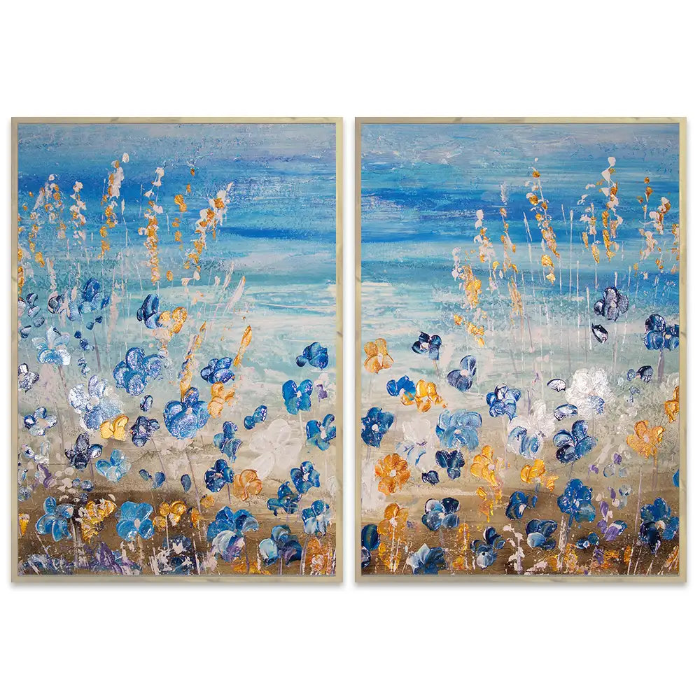 Cuadros pintados a mano del mar y flores silvestres