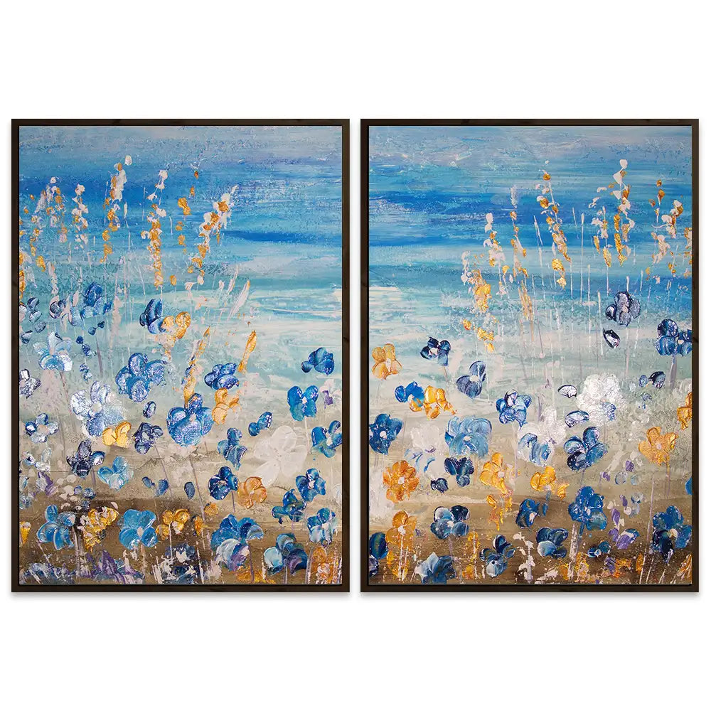 Cuadros pintados a mano del mar y flores silvestres