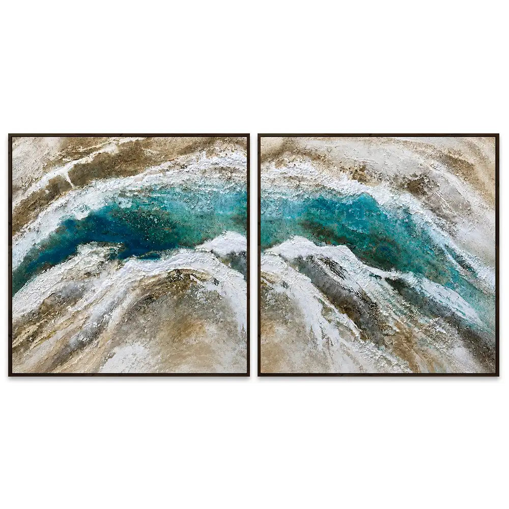 Cuadro pintado a mano para salón en tonos naturales y movimiento visual