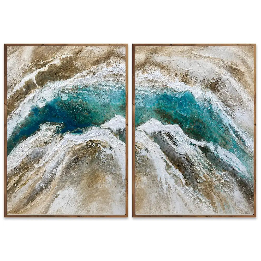 Cuadro pintado a mano para salón en tonos naturales y movimiento visual