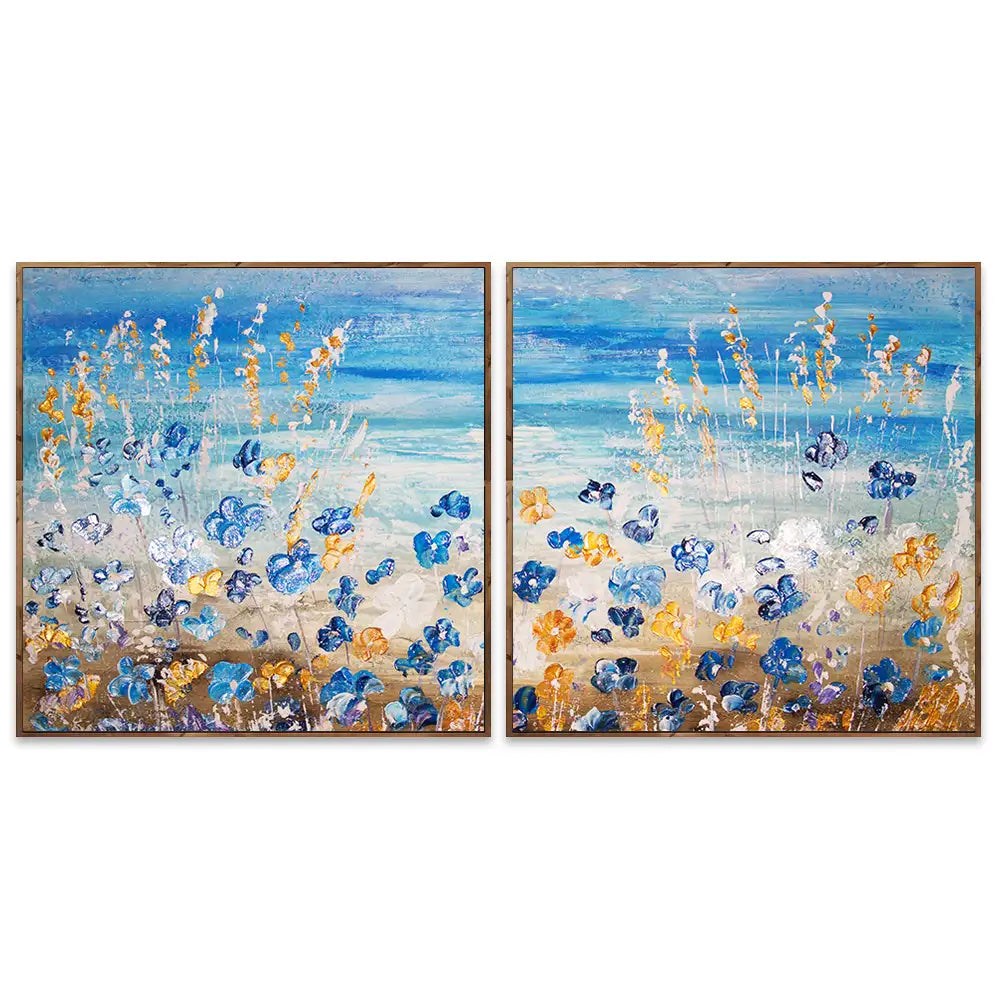 Cuadros pintados a mano del mar y flores silvestres