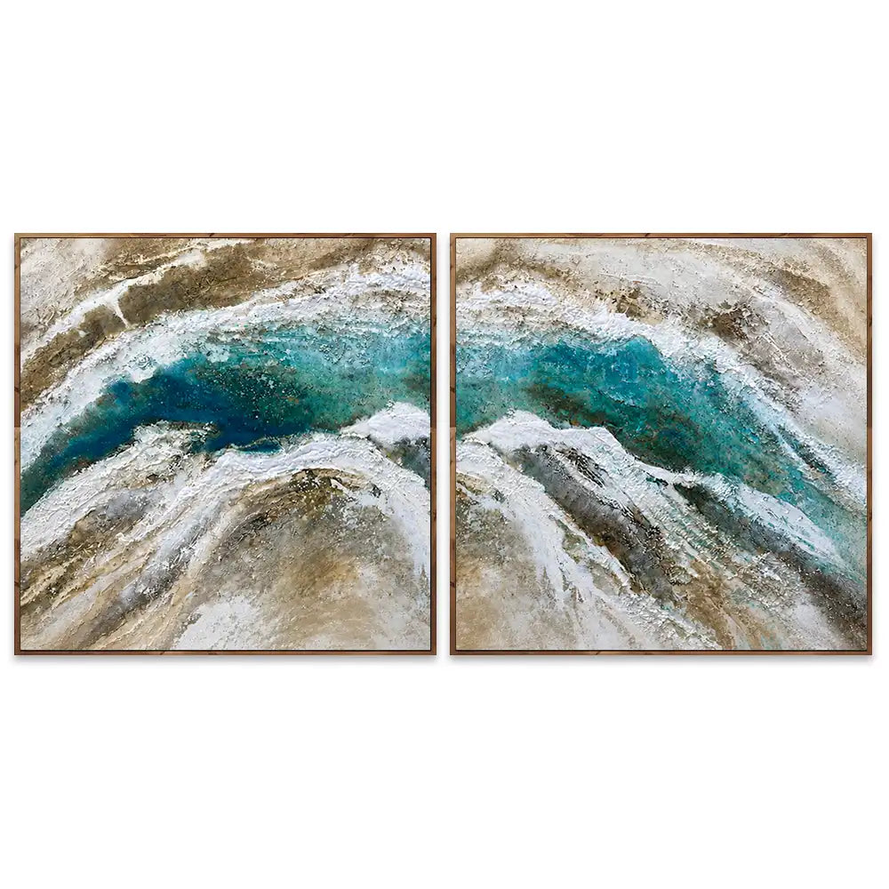 Cuadro pintado a mano para salón en tonos naturales y movimiento visual