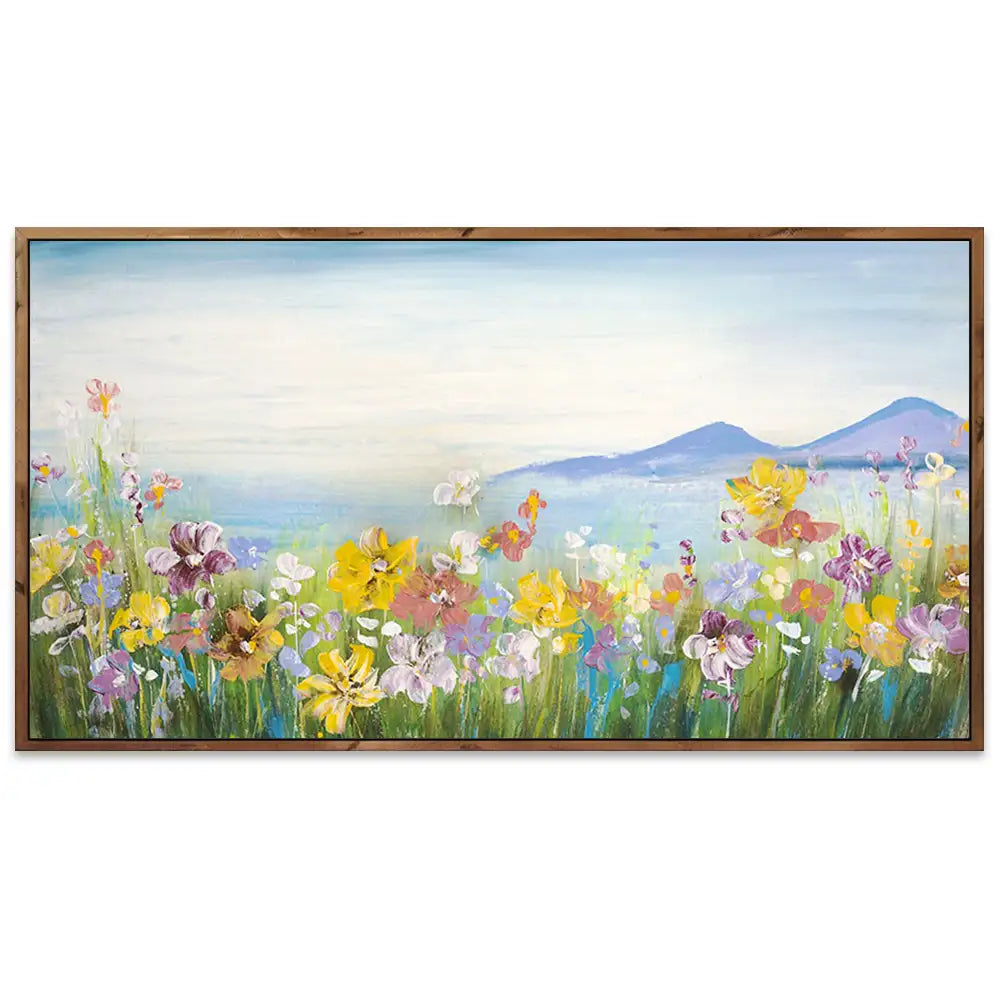 Cuadro de campo con flores silvestres en colores vivos