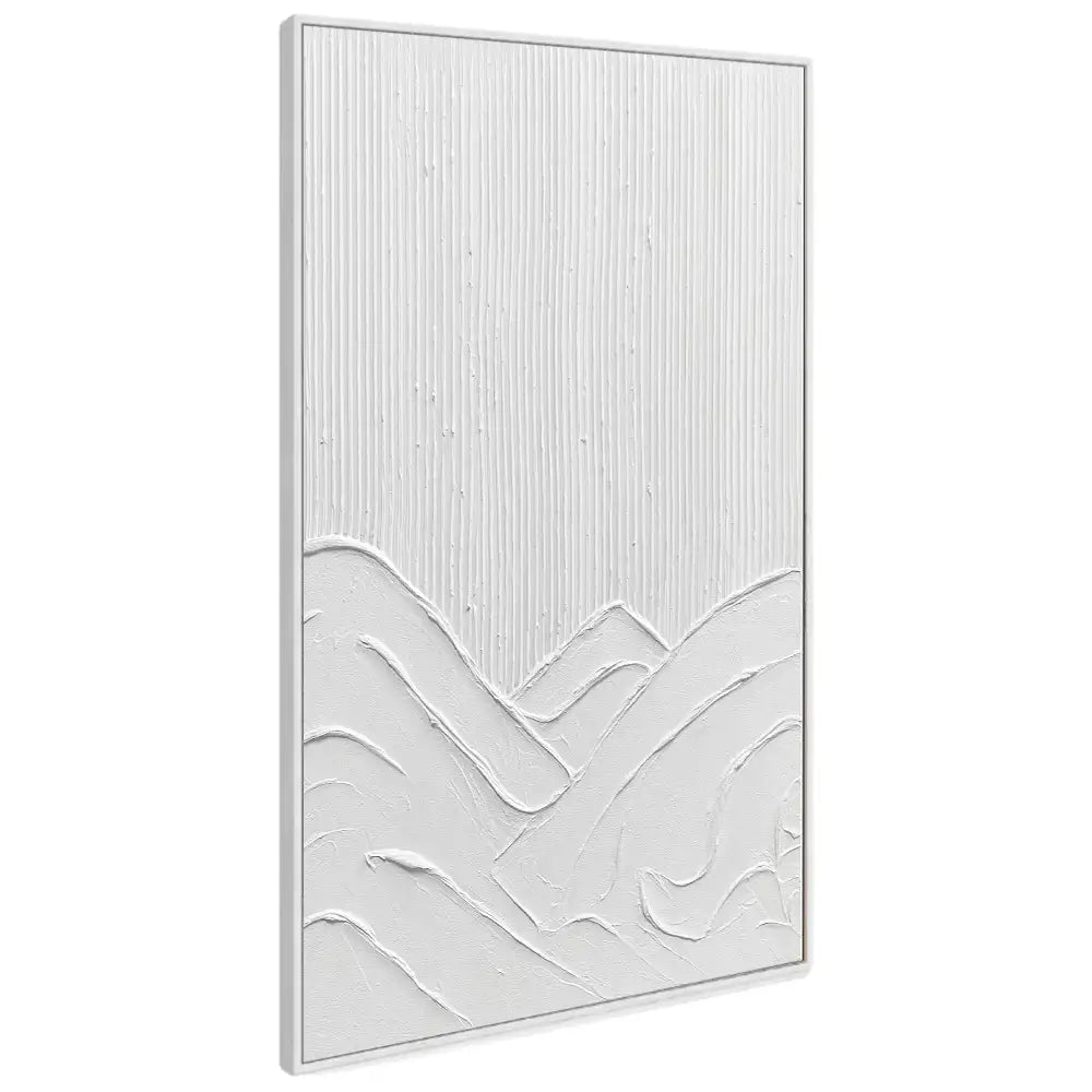 Cuadro abstracto blanco con relieve artesanal y textura