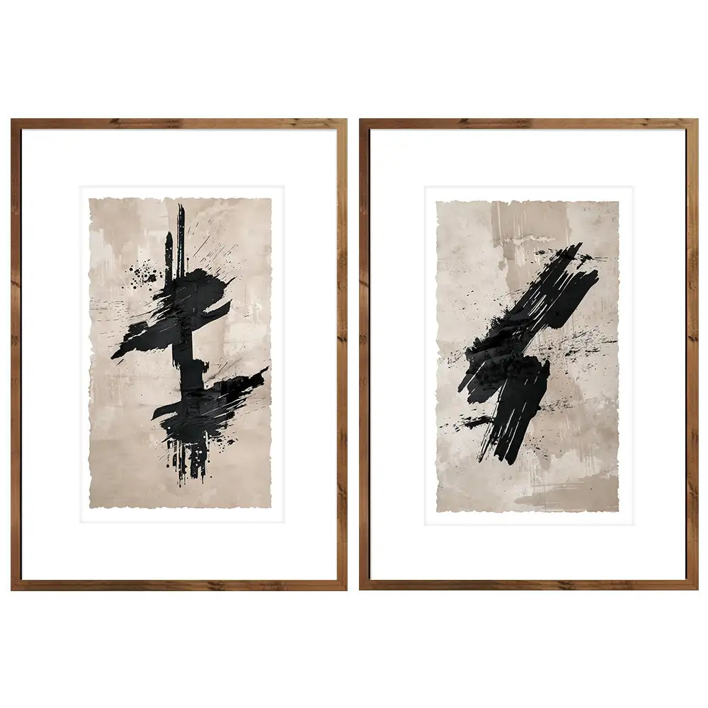 Cuadros japandi con paspartú | Negro y beige