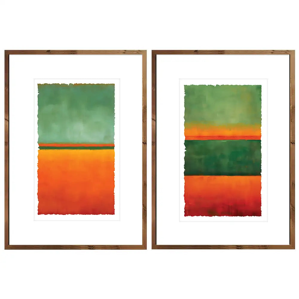 Cuadros coloridos con paspartu | Verde y naranja