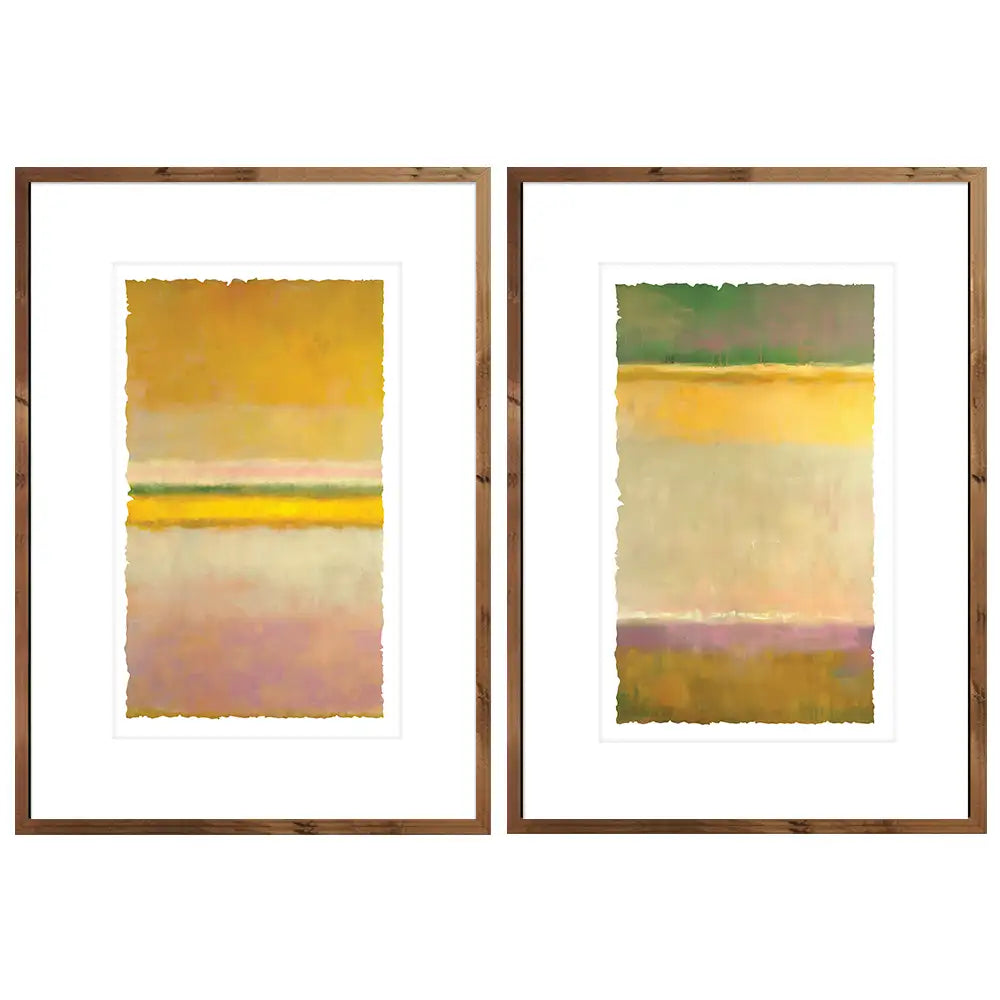 Cuadros con marco y paspartú abstractos | Amarillo y verde