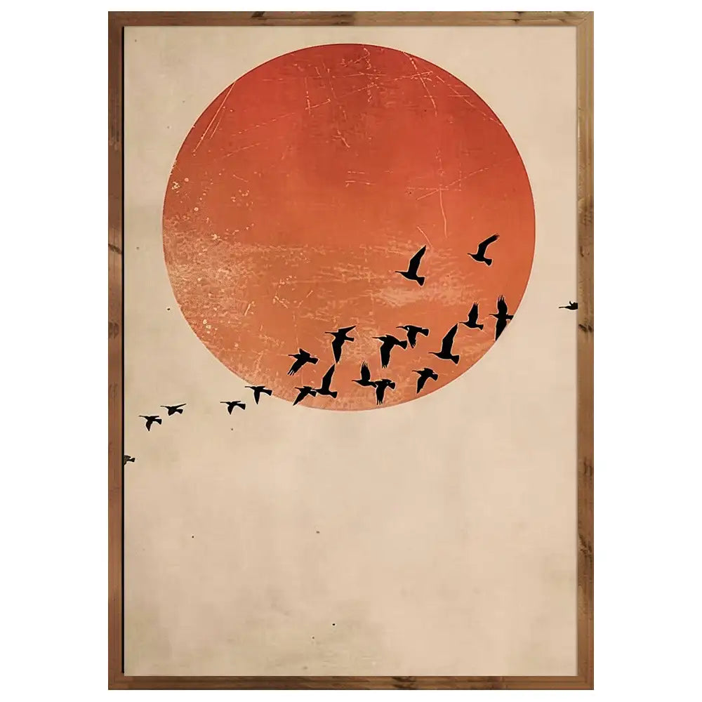 Cuadro Japandi con vuelo y atardecer | Poesía en movimiento