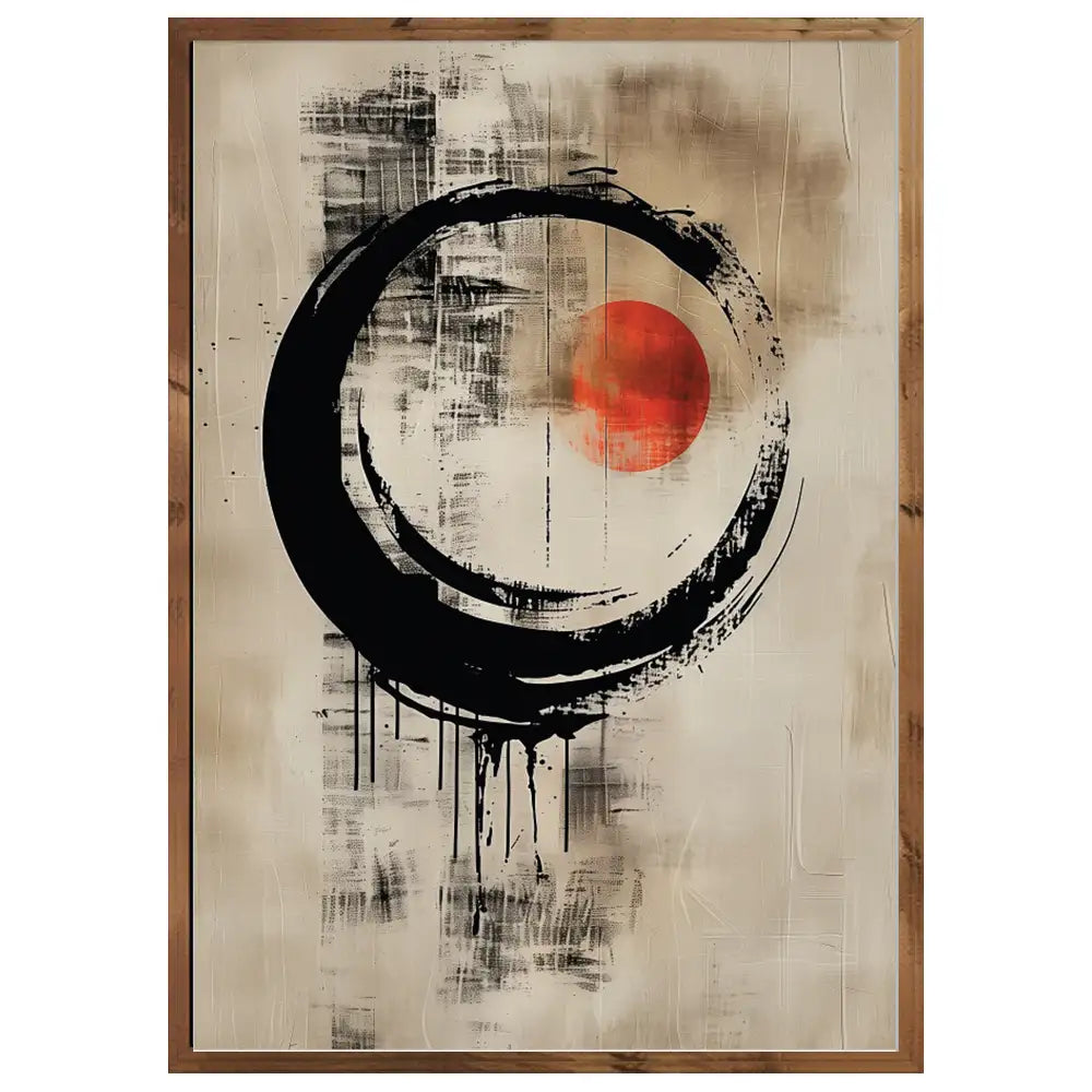Cuadro Japandi con círculo zen y sol rojo | Decoración moderna