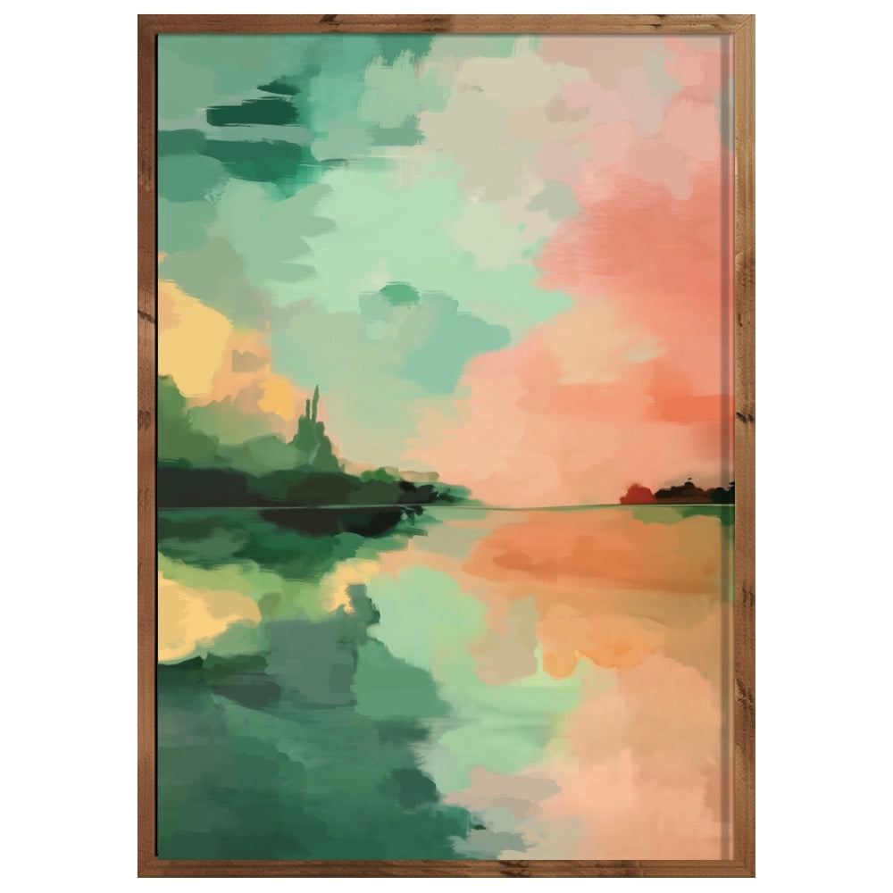 Cuadro abstracto con paisajes difusos en tonos cálidos