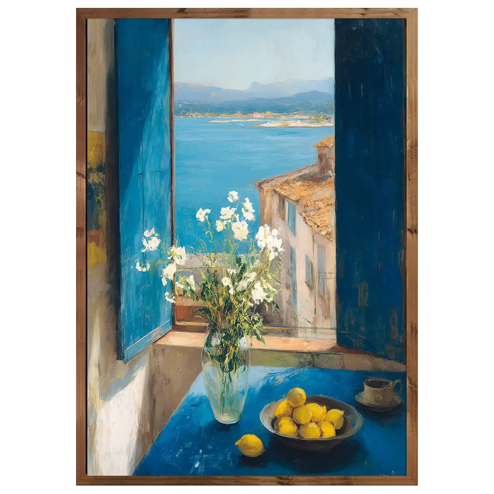 Cuadro famoso con flores y limones al estilo mediterráneo