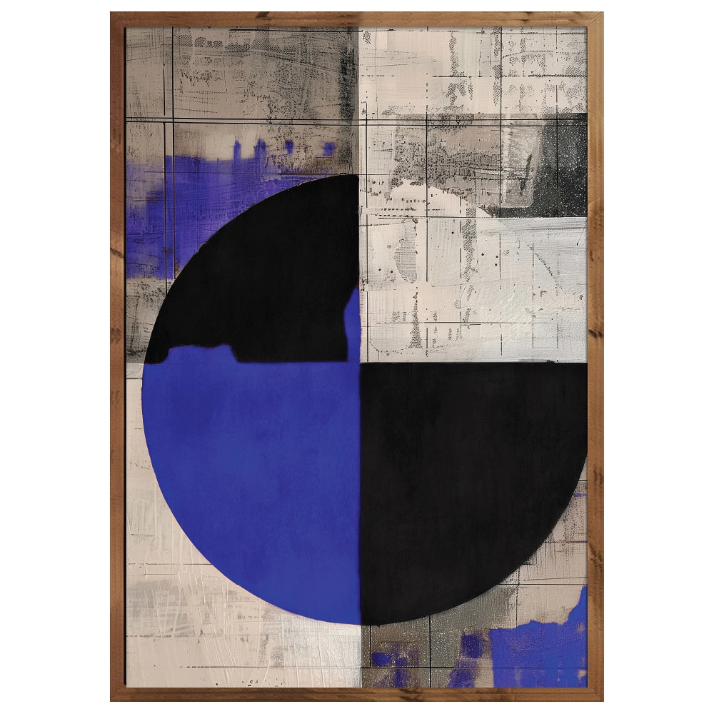Cuadro abstracto con azul eléctrico y geometría contenida