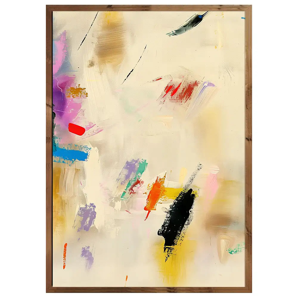 Cuadro abstracto con trazos enérgicos y fondo crema