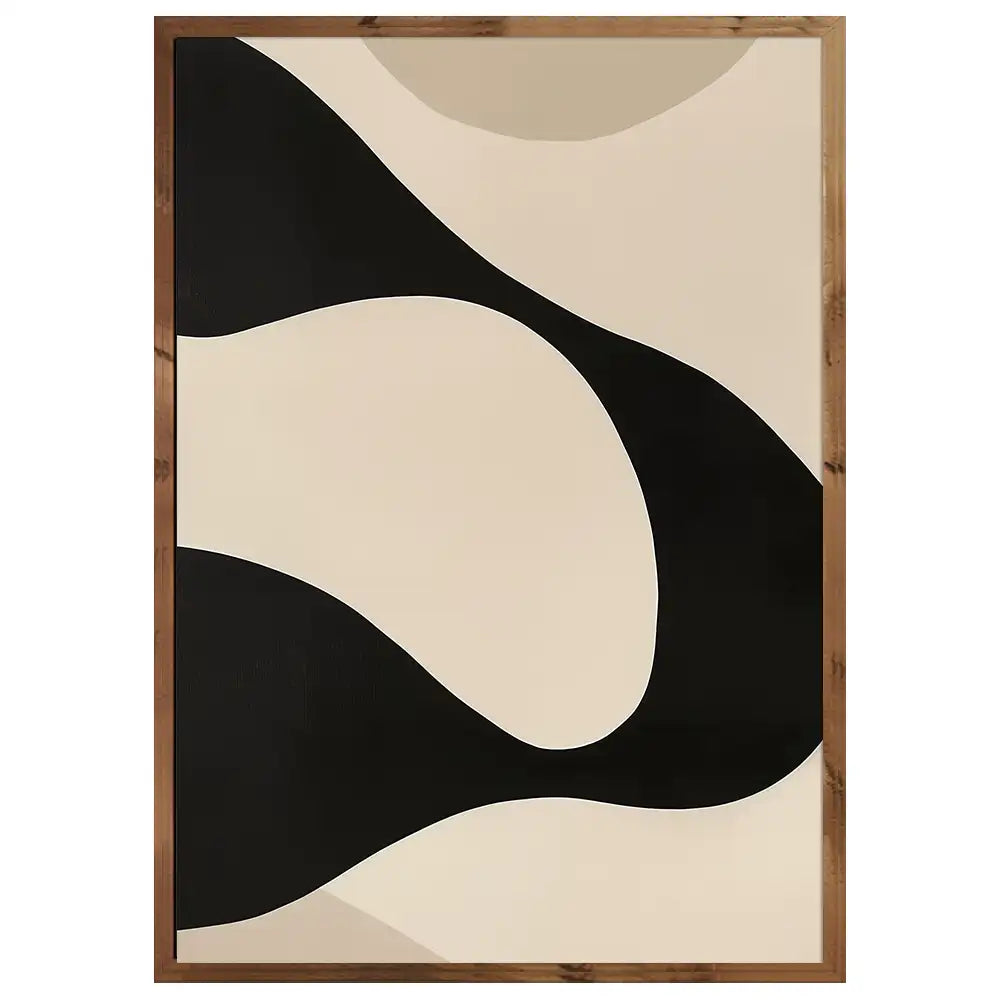Cuadro minimalista abstracto en negro y beige | Diseño fluido