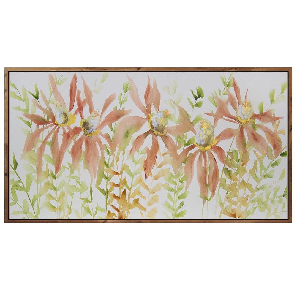 Cuadro botánico pintado a mano con flores coral