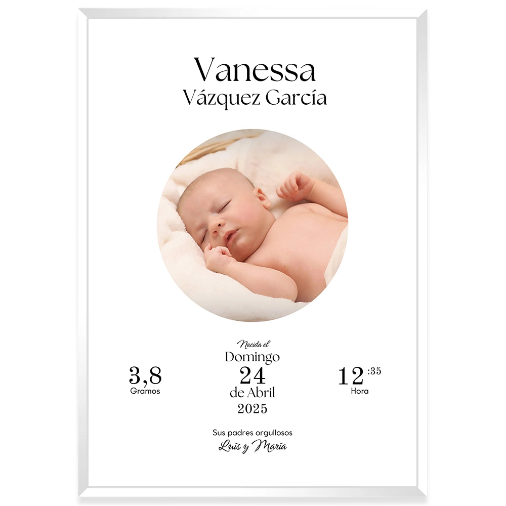 Cuadro nacimiento bebé personalizado con datos y foto