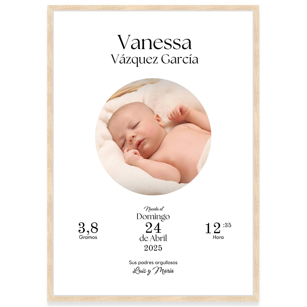 Cuadro nacimiento bebé personalizado con datos y foto