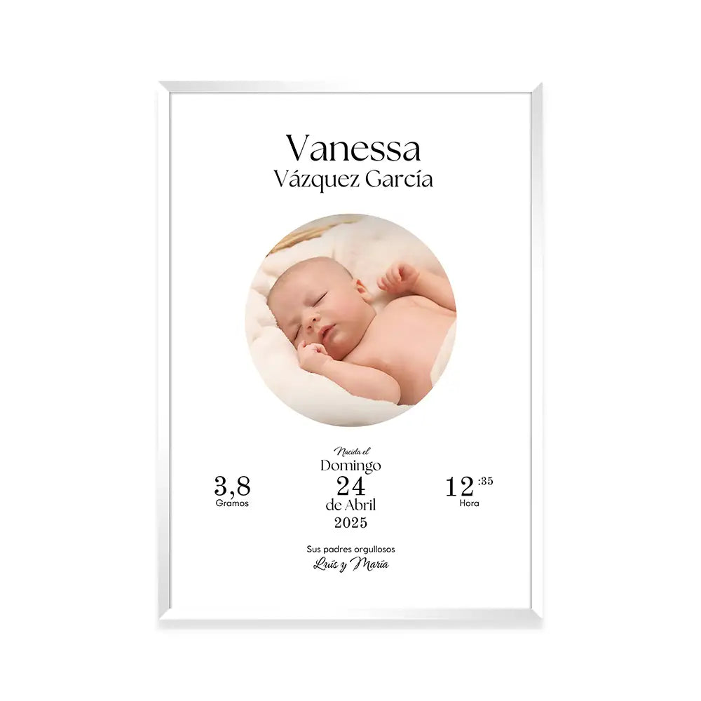 Cuadro nacimiento bebé personalizado con datos y foto