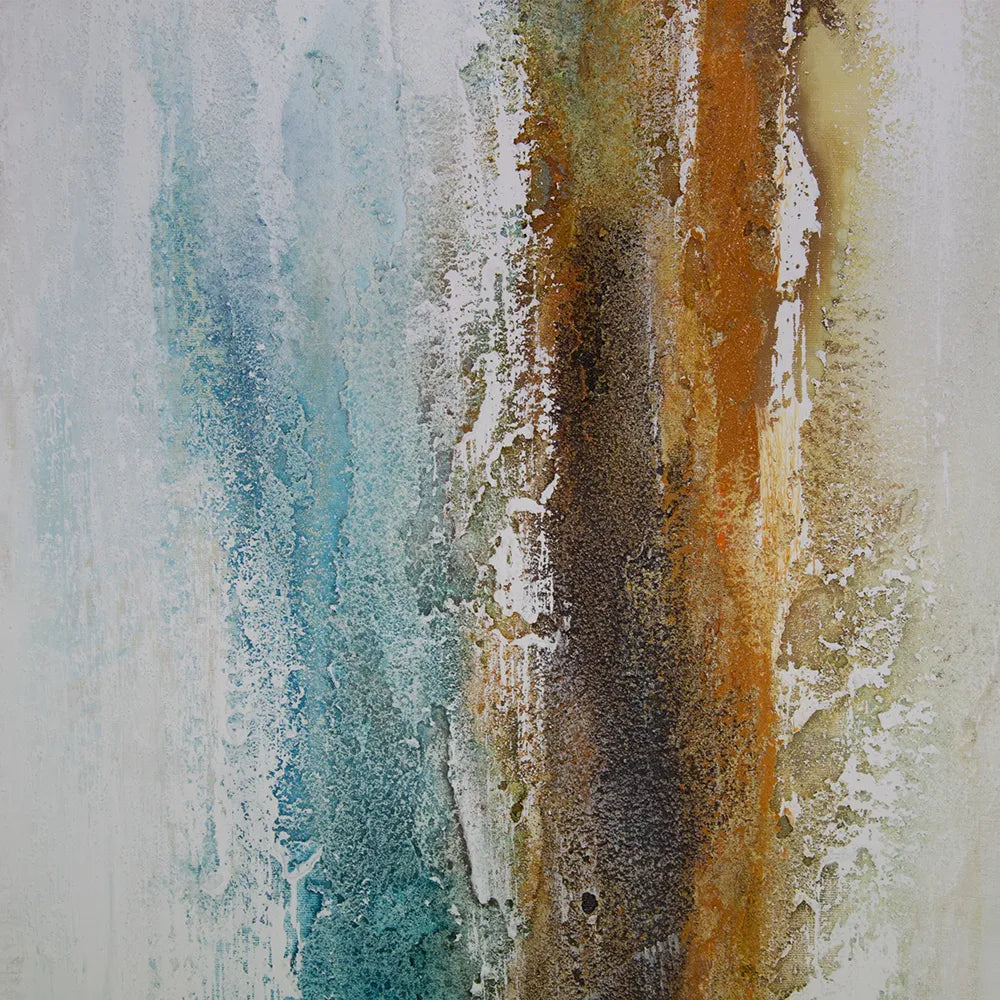 Cuadro abstracto pintado a mano con textura en tonos turquesa