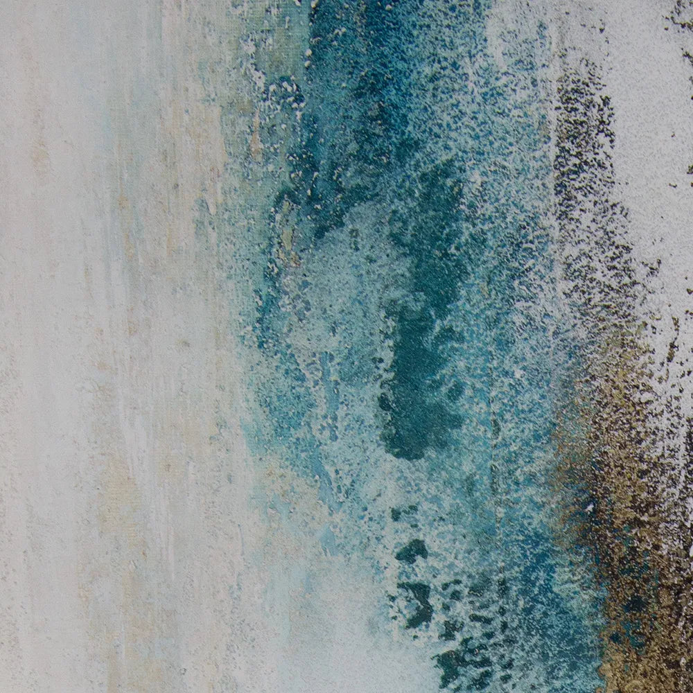 Cuadro abstracto pintado a mano con textura en tonos turquesa