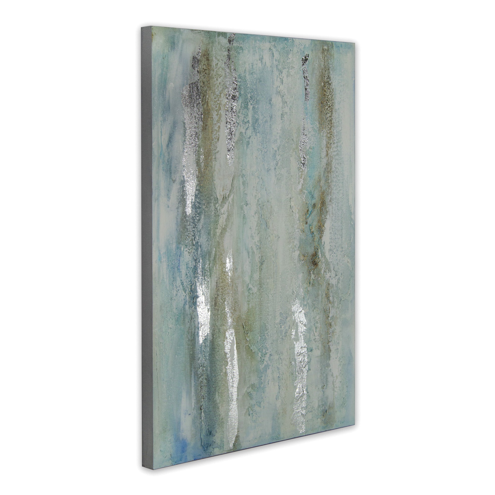 Cuadro pintado a mano original en tonos azul y plata