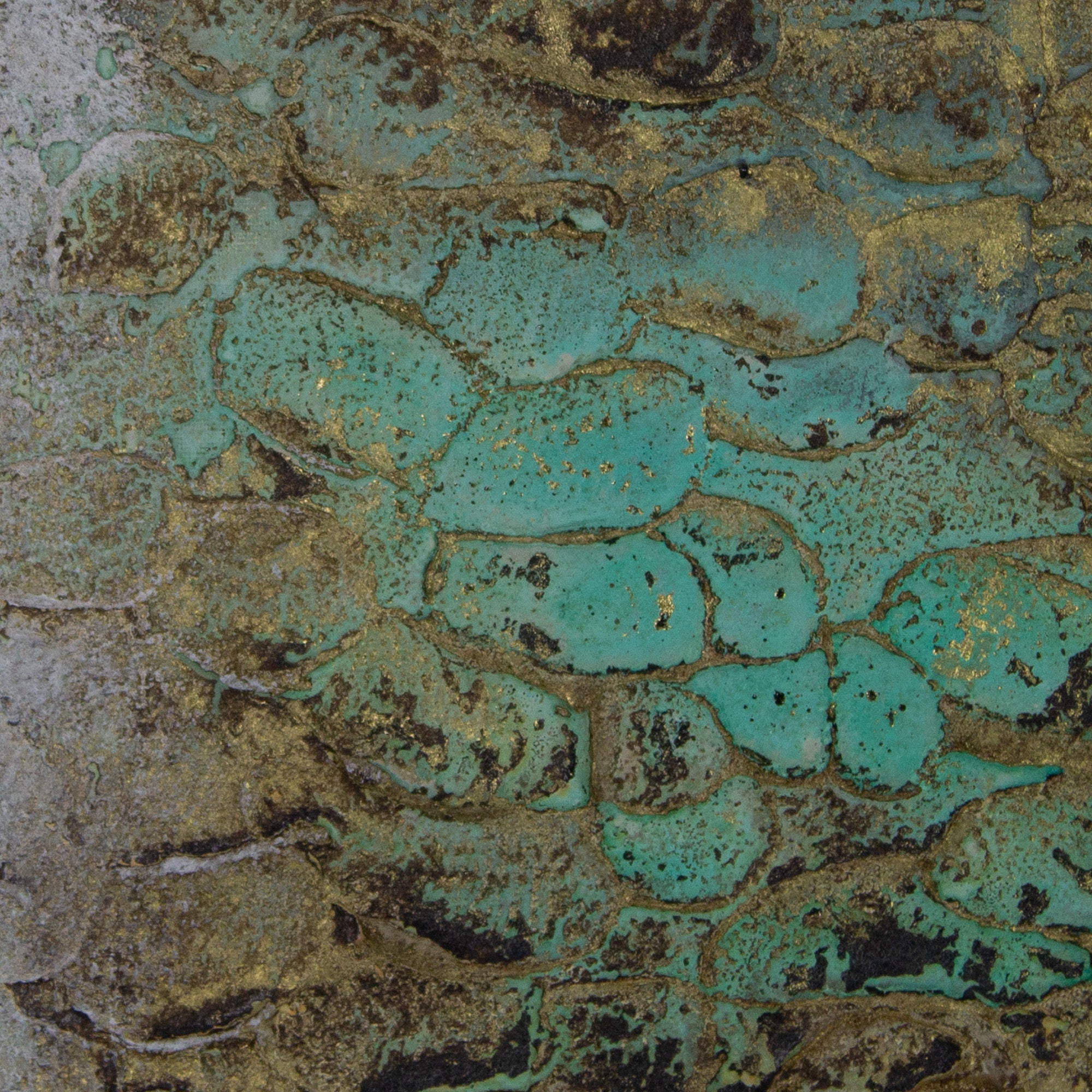 Cuadro con relieve pintado a mano en tonos tierra y dorado