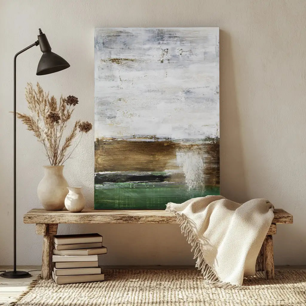 Cuadro pintado a mano moderno con contraste en tonos tierra y verde