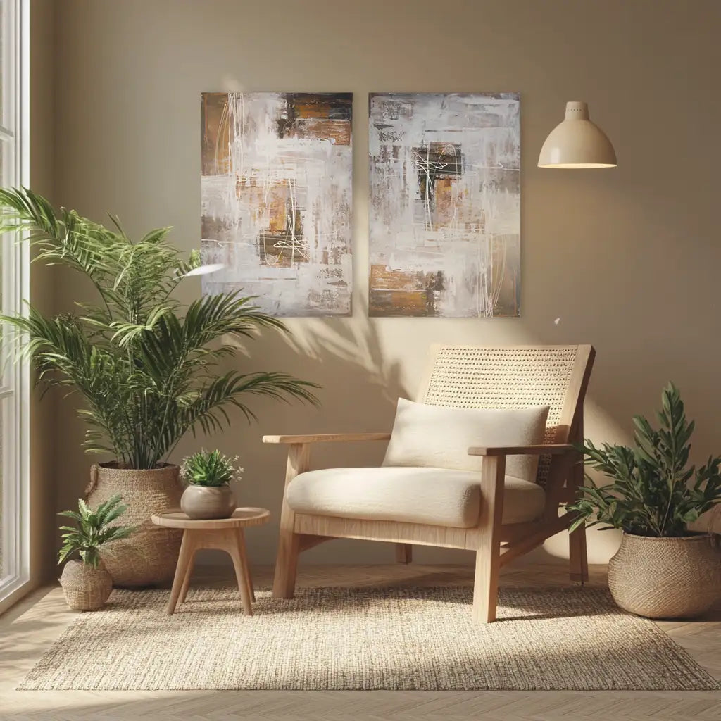 Cuadro abstracto moderno pintado a mano con líneas en blanco