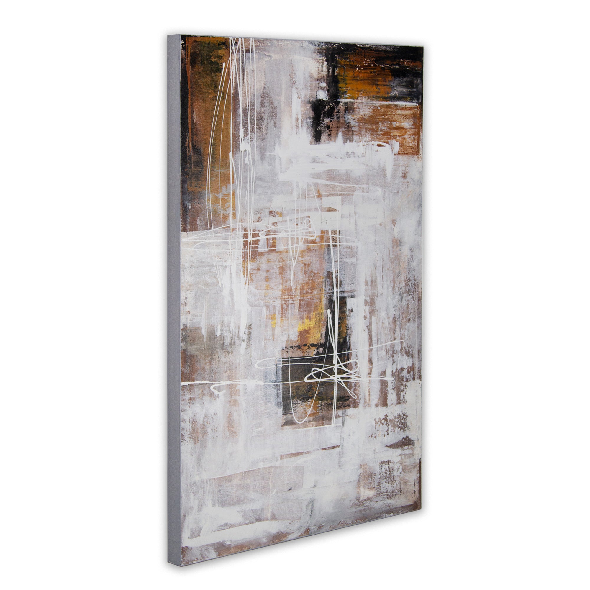 Cuadro abstracto moderno pintado a mano con líneas en blanco